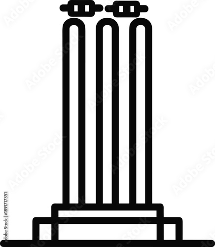 Minimal black radiator heater icon isolated on white background, simple line art illustration for heating, plumbing, energy, and home comfort concepts