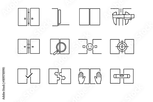 Gap door cabinet icons flush focus minimalist check even logic alignment vector