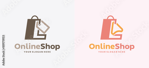 Simple letter L logo shaped as shopping bag with price label and cursor symbol. Suitable for ecommerce logos, online shops, retail branding, and digital marketplaces.