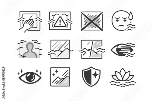 Bathroom area clarity warning mirror awareness loss prevention icons icon calm vector