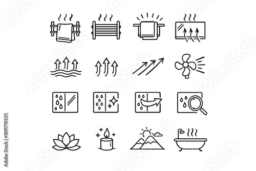Focus calm logic rail influence towel bathroom icons condensation icon vector heat