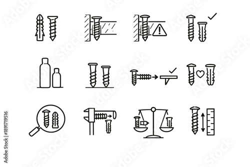 Shelf icon vs vector screw length silhouettes awareness proportion icons cue compatibility