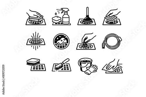 Balcony routine focus cleaning icon habit brush drain vector calm maintenance