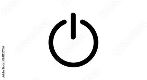 A simple black power button icon symbol on a white background, representing on and off functionality