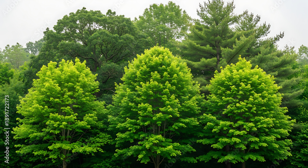 Fototapeta premium Vibrant green trees in a lush forest