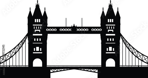 London Tower Bridge, iconic landmark, architectural structure, historic bridge, British tourism, cityscape silhouette, travel destination, vector illustration, United Kingdom, skyline art