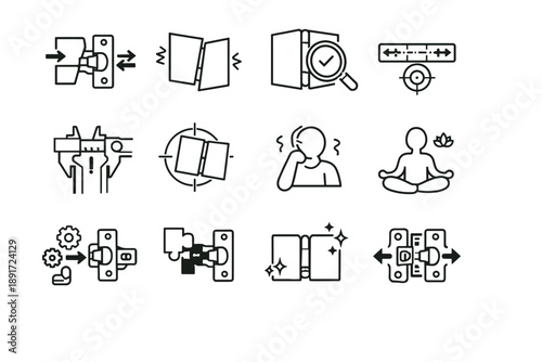 Fit troubleshooting hinge alignment calm focus door vector icon soft closing close