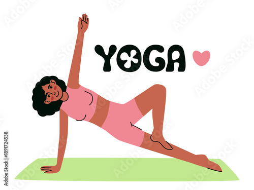 Young African-American woman in bright sportswear doing yoga