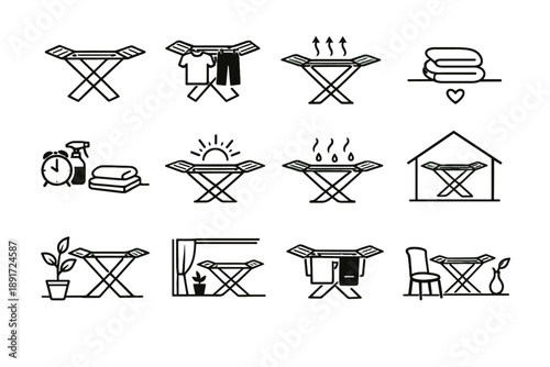 Care concept hanging habits vector drying laundry rack mindful airflow start icons