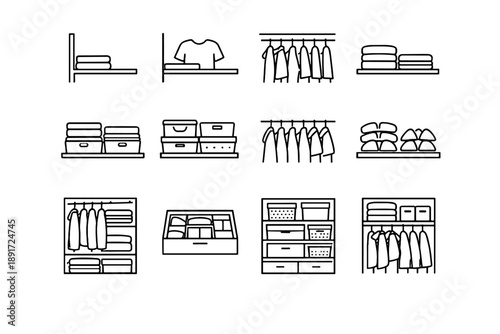Layout appearance vector icon wardrobe alignment logic flush calm clothing set silhouette