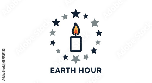 Earth hour logo with candle flame surrounded by stars symbolizing environmental awareness