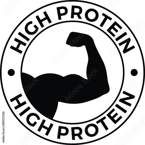 High Protein Label Icon Black Glyph – Nutrition Badge Filled Flat Symbol Isolated on PNG