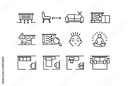 Near vector sofa logic icon focus icons obstruction radiator prevention awareness furniture