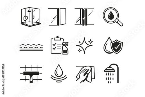 Use shower concept glass start maintenance vector seal minimalist icon clarity readiness