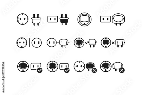 Calm socket round standards vector icon silhouettes collection focus type outlet