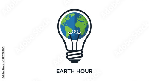 Earth hour logo with globe inside light bulb on white