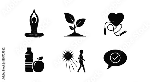 Healthy living icons representing wellness and fitness