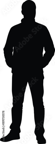 Silhouette Man Standing Male Person Human Isolated Minimal Black White Shadow Outline Vector Illustration