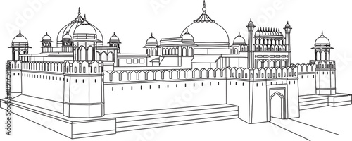 Line drawing of a historic building