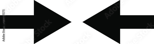 Black left and right arrow icons isolated on white background, navigation and direction symbols, minimal travel graphic illustration