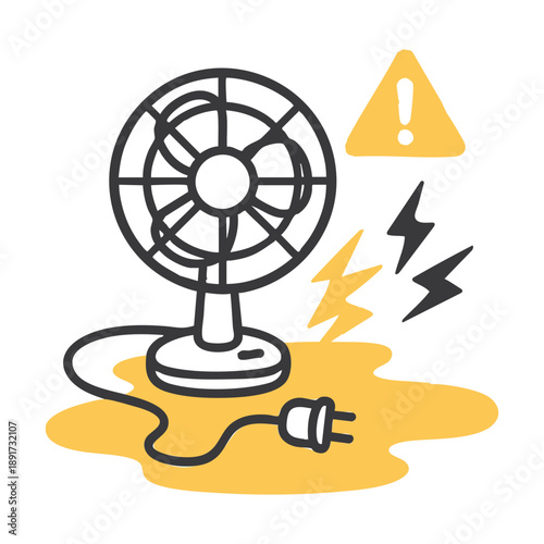 Broken fan electric shock hazard due to water spill