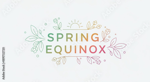 Spring equinox greeting card with floral design and sunshine