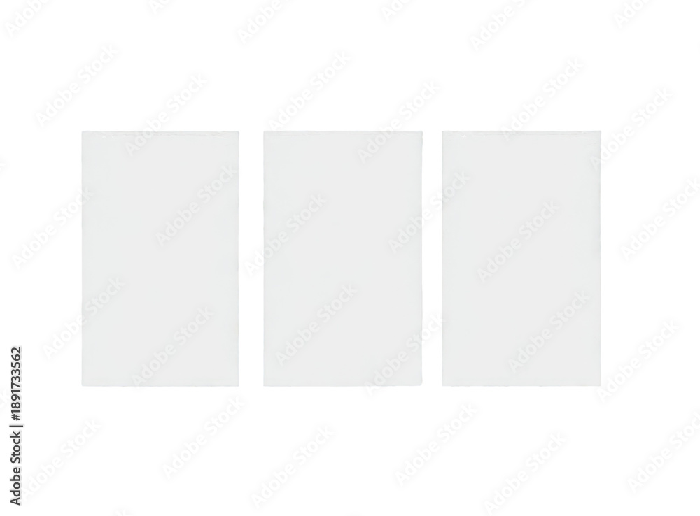 Fototapeta premium Three blank white panels, possibly for a tri-fold brochure or presentation. A thin black border surrounds each panel