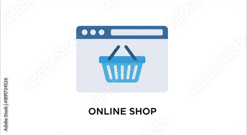 Online Shop Icon – Web Browser with Shopping Basket Symbol
