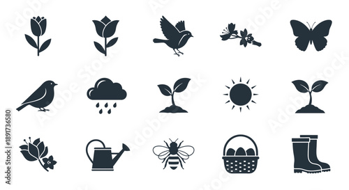 Gardening icons set for spring and summer