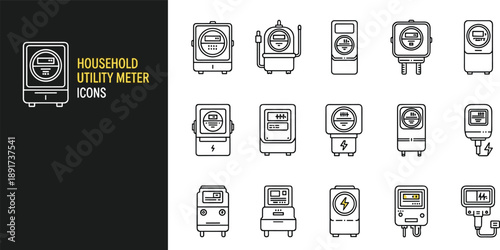 Household Utility Meter Line Icons Set for Electricity Water Gas Smart Energy Measurement Vector Illustration Collection Design