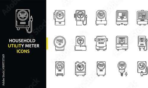Household Utility Meter Line Icons Set for Electricity Water Gas Smart Energy Measurement Vector Illustration Collection