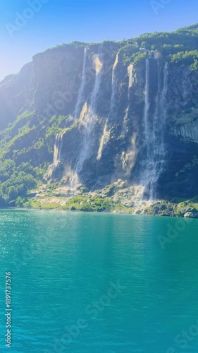 Seven Sisters waterfall in Geirangerfjord Norway UNESCO site near Hellesylt