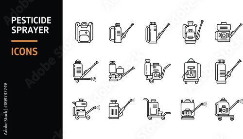 Pesticide Sprayer Icons Set for Agriculture and Pest Control Vector