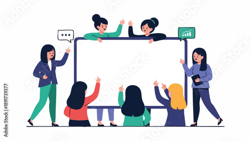 High-Performance All-Female Team Brainstorming Next-Gen Strategy on Customizable Screen