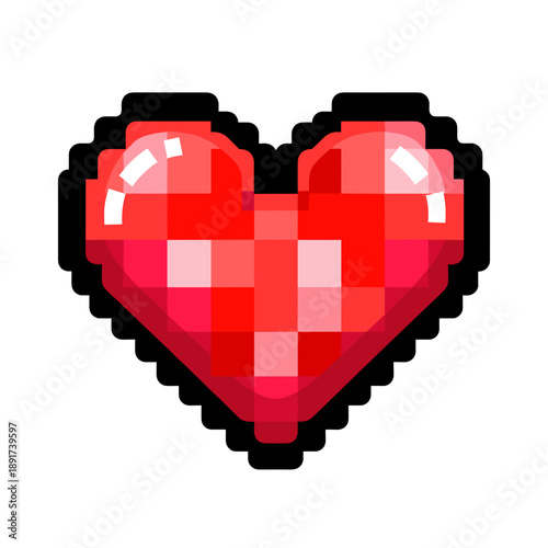Pixel-style heart power-up colorful vector illustration on white background