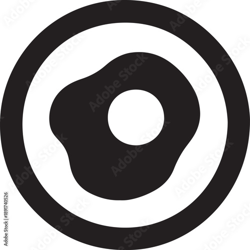 Vector silhouette icon of sunny side egg on plate breakfast menu symbol isolated on white.