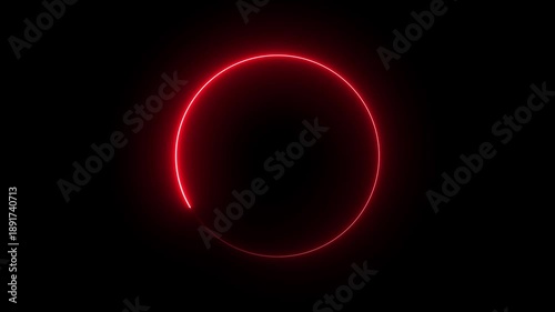 red circle neon glowing frame background.4k video black screen