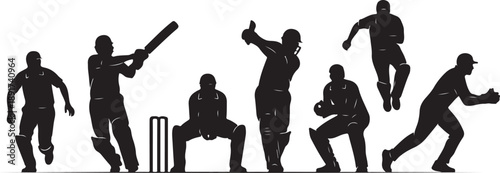 Cricket Players Silhouette Set