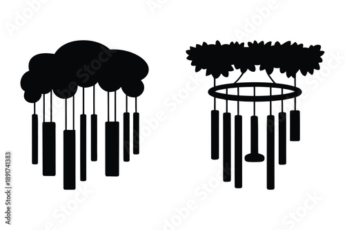 Wind Chime Icons: Relaxation, Sound, Nature Elements