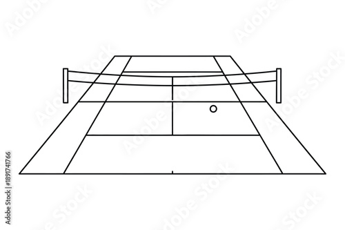 Tennis court line drawing with ball and net