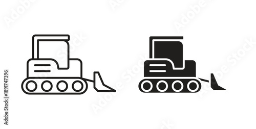 Bulldozer icon vector Illustration and outline Icons. vector silhouette.