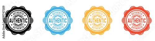 Set of authentic badges in various colors representing genuine quality and reliability