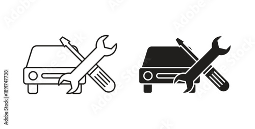 Car repair icon vector Illustration and outline Icons. vector silhouette.