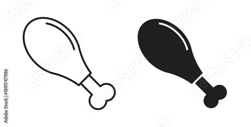 Chicken leg icon vector Illustration and outline Icons. vector silhouette.