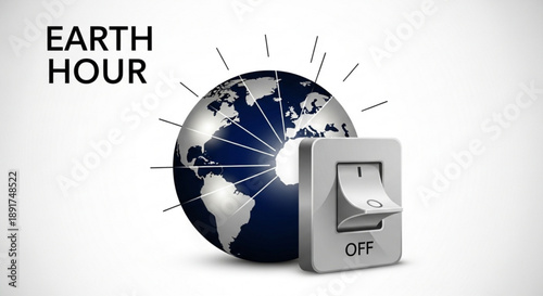 Earth hour concept with globe and light switch turned off