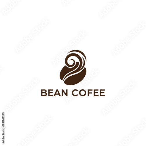 Organic coffee bean silhouette with artistic swirl steam for premium cafe shop and roasted coffee roastery branding named Bean Coffee