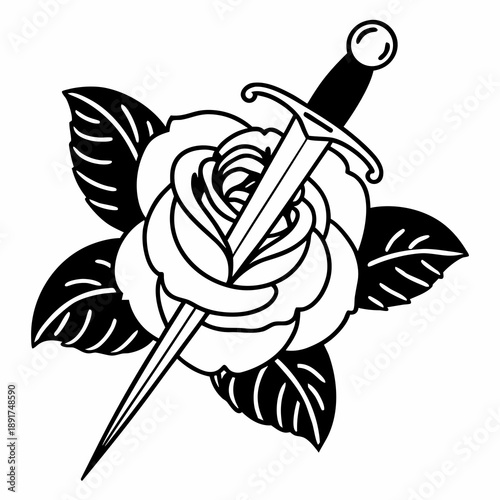 Rapier Piercing Rose Flower Romantic Silhouettes Vector