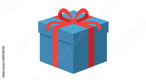 Blue Gift Box with Red Ribbon.