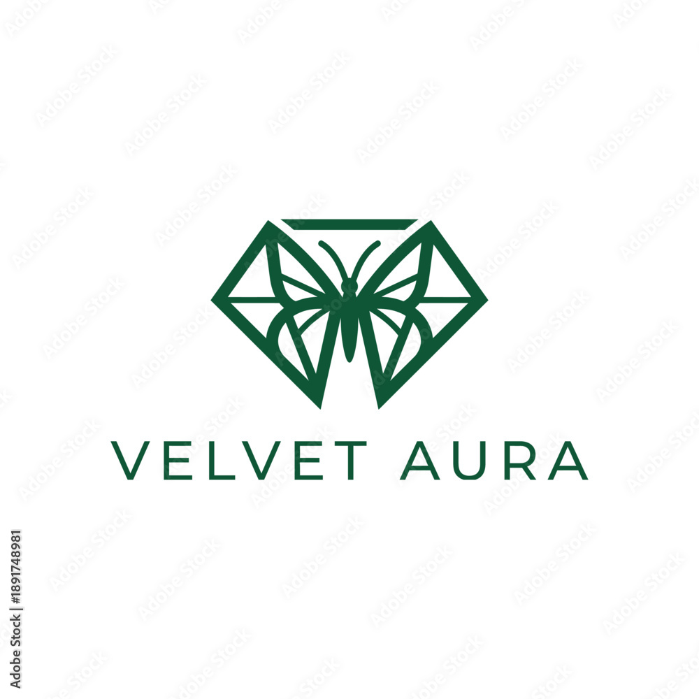 Fototapeta premium Elegant geometric butterfly within a diamond shape icon for luxury jewelry and premium beauty fashion branding named Velvet Aura