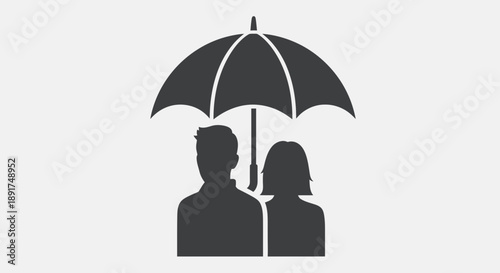 Couple Standing Together Under Umbrella Protection.